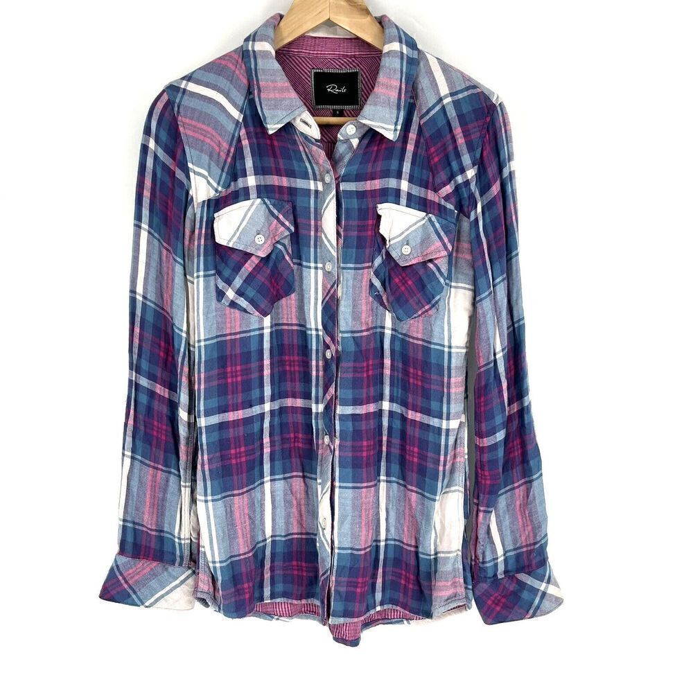 Rails Shirt Size Small Womens Pink Blue Plaid Button Down Top Double Gauze